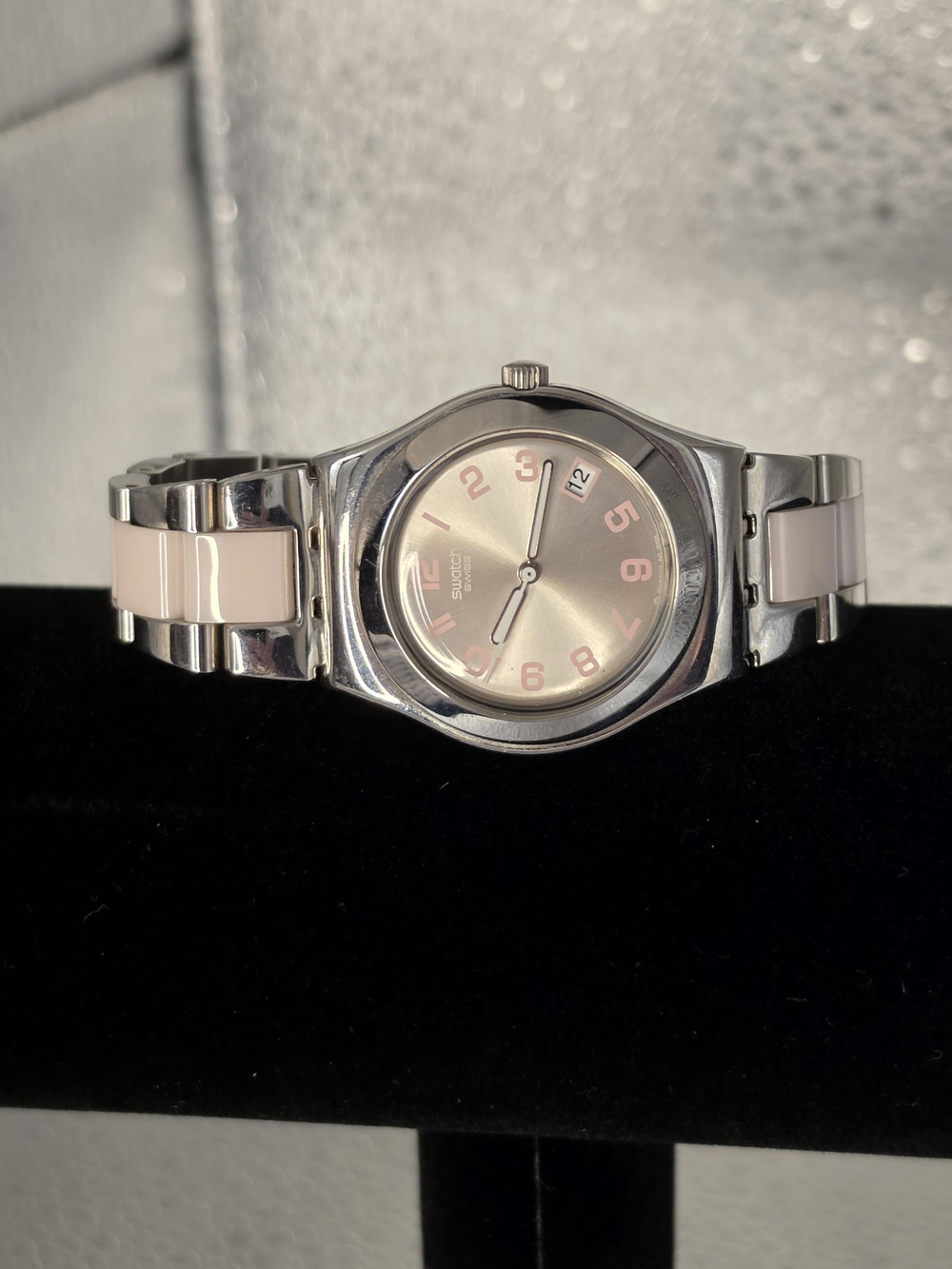 Swatch Silver & Pink Stainless Steel Women's Watch